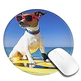Mauspad Surfer Puppy mit Sonnenbrille Hawaiian Dog Print Rutschfeste Gummibasis Wasserdichte Runde Mausmatte für Office Home Gaming Mousepad 4 Stück