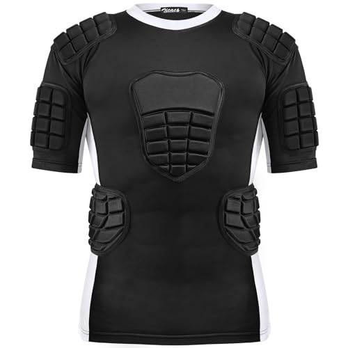 Zicac Maglia da Uomo Imbottita Compressione con Protezione Antiurto, Maniche Corte Maglia Sportiva Equipaggiamento Protettivo Pettorale Protezioni per Esterni/Fitness/Calcio/Basket/Sci/Rugby