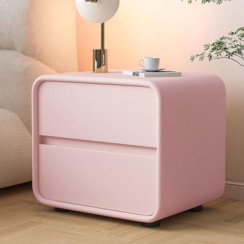 Table de chevet rose avec 2 tiroirs meuble d'appoint étroit en cuir