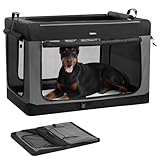 Feandrea Collapsible Dog Crate, 44-Inch Portable Dog Travel Crate for Extra Large Dogs, Oxford Fabric Pet Carrier with 4 Mesh Doors, Handles, Storage Pocket, Water Bottle Holder, Ink Black UPDC022BH01