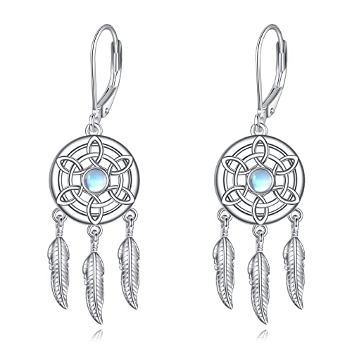 VONALA Boucles d'oreilles pendantes attrape-rêves en argent sterling 925 avec pierre de lune et pendentif en forme d'attrape-rêves, Argent sterling Cover