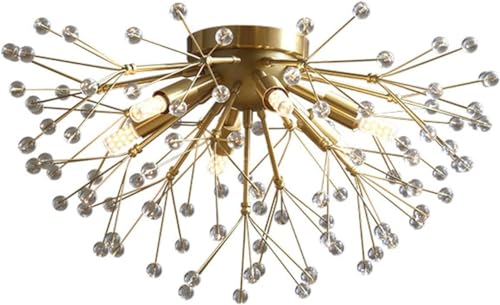 Crystal Ceiling Light Fixture 6-Light Modern Firework Dandelion Chandelier Flush Mount