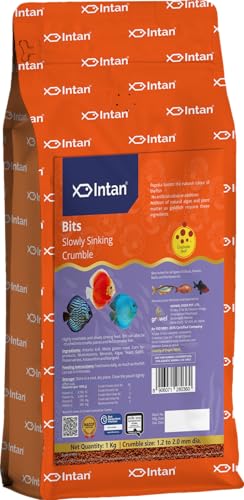 Image of Intan Bits Slow Sinking Fish Food Crumble for Discus, Danios, Barbs & Rainbows | 1 Kg Pouch Pack, 1.2-2.0 mm Dia,All Life Stages