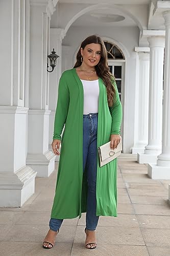 Image of Women Plus Size Floor Length Open Front Drape Cardigan Lightweight Long Sleeve Maxi Duster with Pockets 1X-5X