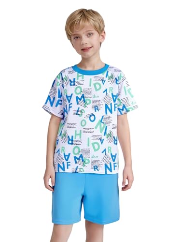 easyforever Kids Boys Quick-dry Sports Outfit Moisture-wicking T-shirt Athletic Shorts For Basketball Running Workout Blue 5-6 Years