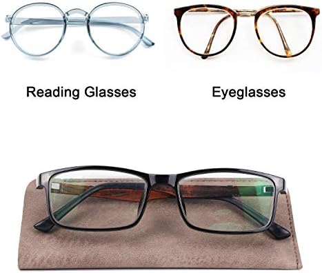 Hifot Leather Eyeglasses Case 3 Pack, PU Leather Soft Reading Glasses Pouch Spectacles Bag for Women Men Kids