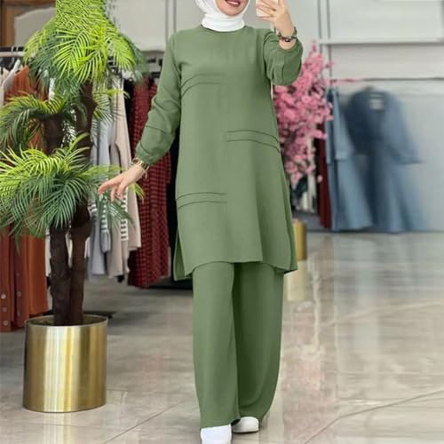 Abayas Dress For Women Muslim Long Sleeve Loose Top Pants 2 Pcs Dubai Islamic Muslim Women Matching Sets3