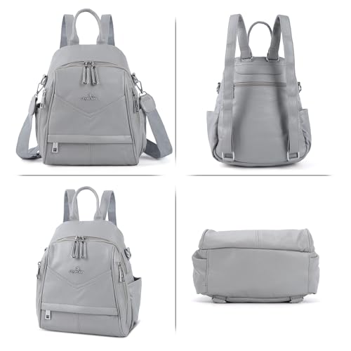 Image of Angel Kiss Small Backpack Purse for Women,Soft Vegan Leather Roomy Backpacks,Designer Ladies Shoulder Backpack Fashion Handbag with Removable Strap,Grey
