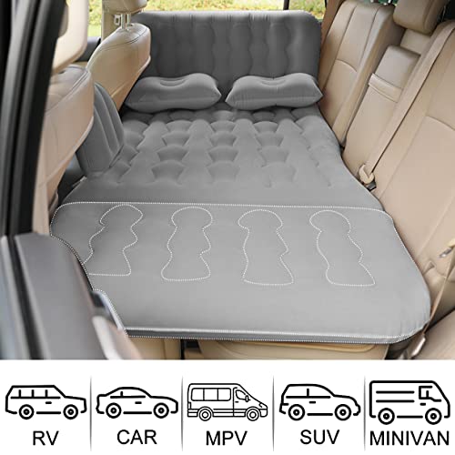 Dufominc Inflatable Car Air Mattress Travel Bed - 6 In 1 Thickened Car Camping Mattress Sleeping Pad With Electric Air Pump & 2 Pillows For Home Suv Sedan Pickup Backseat Couch Tent - Grey #TOP5