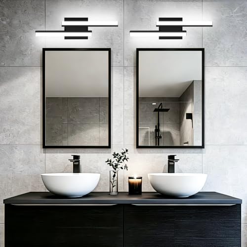 Image of Bathroom Light Fixtures: 18-Inch Modern Bathroom Vanity Light ETL Certificated 5CCT Optional Wall Lights Over Mirror 20W, LED Vanity Light Bar 0-100% Dimmable - Wall Light Fixtures, 2 Pack