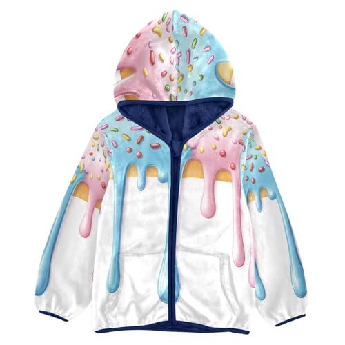 Frosted Cookies with Sprinkles Toddler Fleece Jacket Girl Boys Hooded Fleece Jacket Coat Warm Outwear Zip-up 3-10T