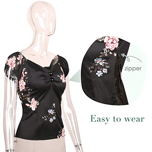 Image of YARN & INK Women's Rockabilly Tops 1950s Pinup Shirt Casual Off Shoulder Vintage Blouse