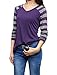 Allegra K Women's Striped Long Raglan Sleeves V Neck T-Shirt XL Purple