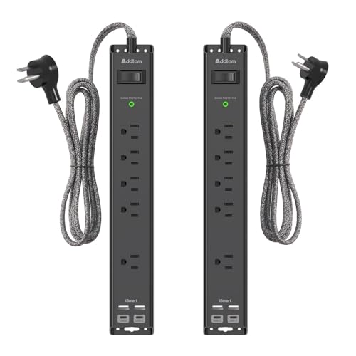 10Ft Surge Protector Power Strip - Extension Cord with Multiple Outlets 5 Widely Outlets 4 USB Ports Wall Mount Flat Plug Desk Charging Station for Home Office College Dorm Room Essentials