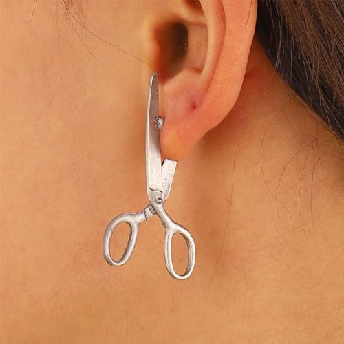 Tseenyi Punk -Scherenstollen Ohrringe Silberschere Ohrringe Vintage Barber Ohrring Lustige Schere Friseurstollen Schere Ohr Jacke Ohrring