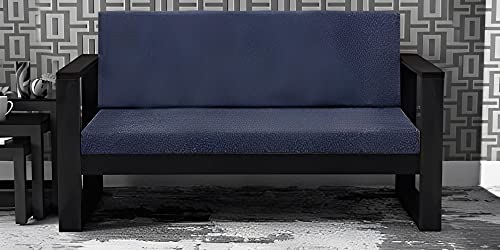Image of DIA Chitra Furniture Solid Wood Three Seater Sofa for Living Room | Finish - Walnut Finish | Cushion - Blue |