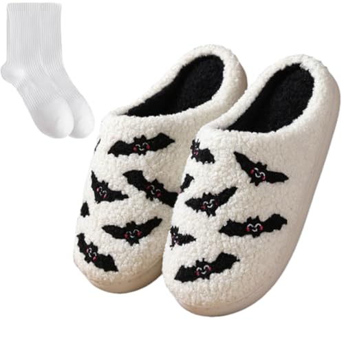 Halloween Slippers for Women, Men Fall Ghost Pumpkin Slippers, Cute Soft Plush Fuzzy House Slipper, Retro Cozy House Slipper, Indoor Outdoor - Main Image