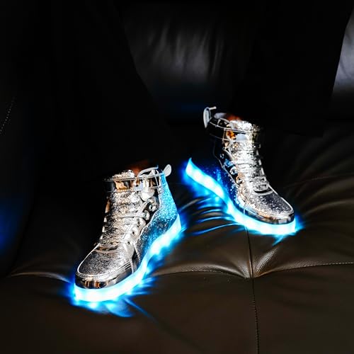 Image of Glitter Led Shoes Light Up Shoes High Top Sneakers for Women Men Flashing Dancing Shoes for Halloween Christmas Party with USB Charging