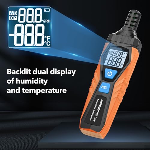Image of Temperature Humidity Meter, High Precision Thermometer Hygrometer with Ambient, Dew Point, Wet Bulb Thermometer, Dual Display Temperature & Humidity with LCD Backlight, TH10