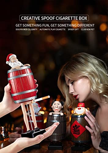 Puingren Automatic Cigarette Case Pop Up,Funny Cigarette Dispenser Pop Up,Santa Claus In The Wooden Barrel Cigarette Box Figurines Statue Cigarette Dispenser For Valentine's Day Gift&Decor(Santa Claus #TOP1