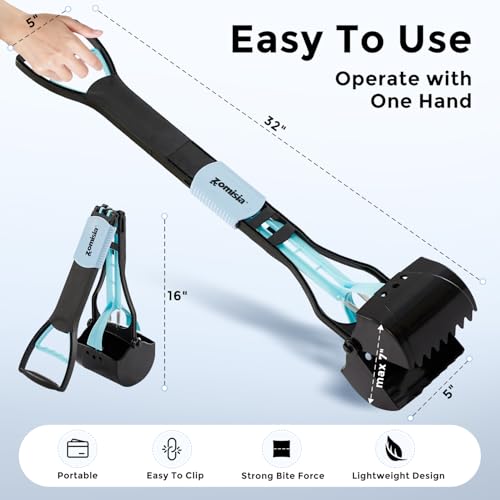 Image of ZOMISIA 32 inch Pooper Scooper with Waste Bags - Poop Scooper for Large Dogs with Long Handle High Strength Material and Durable Spring for Yard, 30 Count Poop Bags