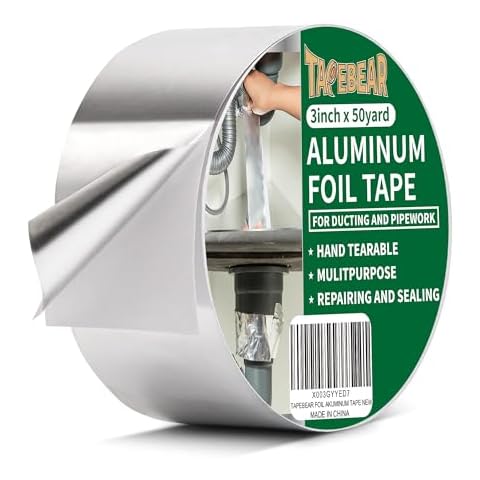 TAPEBEAR Aluminum Foil Tape, Aluminum Air Duct Tape, Withstand 80°C to 100°C, Heat Resistant Tape Insulation Tape for HVAC, Sealing & Patching, Metal Repair, 3inch x 50yard Cover