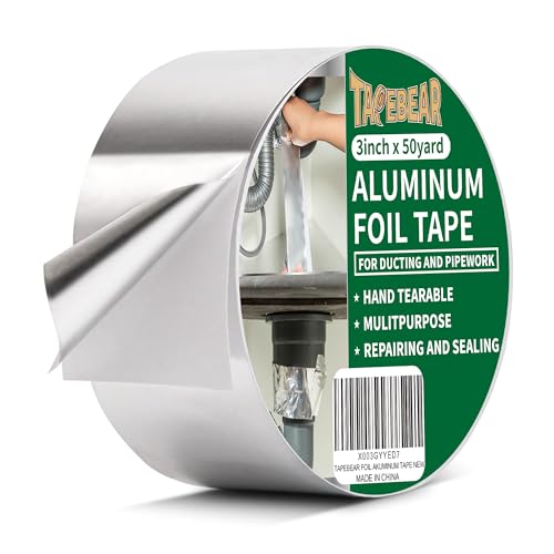TAPEBEAR Aluminiumband, Aluminium Klebeband, Beständig 80° C bis 100° C, Alu-Klebeband Wasserdichtes HitzebestäNdiges, Zum Versiegeln, Reparieren Und Isolieren, 3inch X 50yard