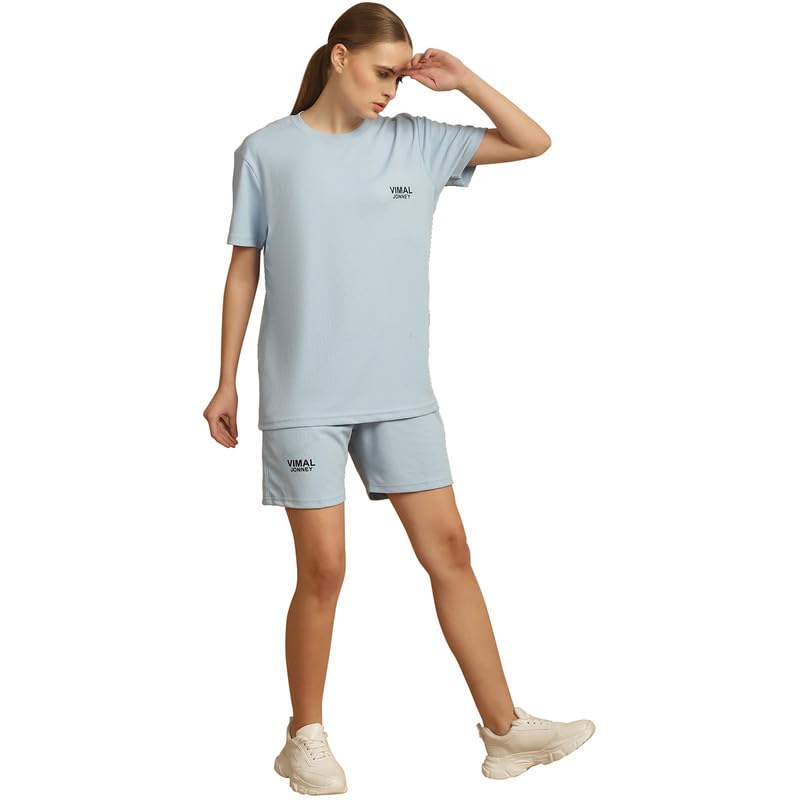 Image of Mack Jonney Solid Polyester Lycra Half sleeves Co-ord Set Trackuit For Women-P