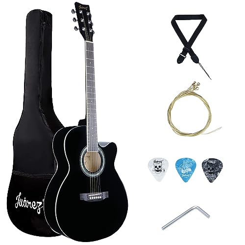 Image of Juarez JRZ40C /BK 40-Inch Cutaway Acoustic Guitar with Dual Action Truss Rod, Gigbag, Picks, String Set, Strap - Black