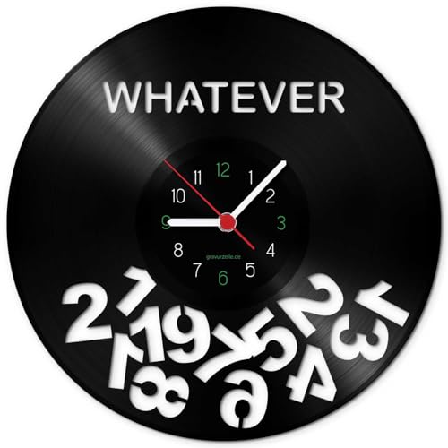 GRAVURZEILE Wanduhr aus Vinyl Schallplattenuhr „Whatever“ Upcycling Design Wand-Deko Vintage Wand-Dekoration Retro-Uhr Made in Germany