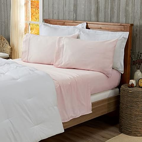 NY Loft 100% Cotton Flannel Sheet and Pillowcase Set | Deep Pocket Fitted Sheet| Extra Soft 170 GSM Heavyweight Flannel Sheets | Warm and Cozy Bedding | Hudson Collection (King, Light Pink) Cover
