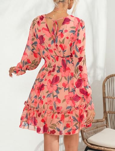Image of Prettywear Women's Chiffon Long Sleeve Wrap Neck Wedding Guest Mini Dress