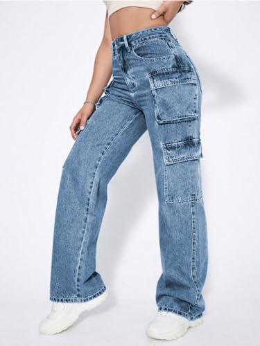 Image of Ben Martin Women's High Rise Cargo Pants || Denim Cargo's Pants || Oversized-Jeans|| Loose Jeans Pant,S