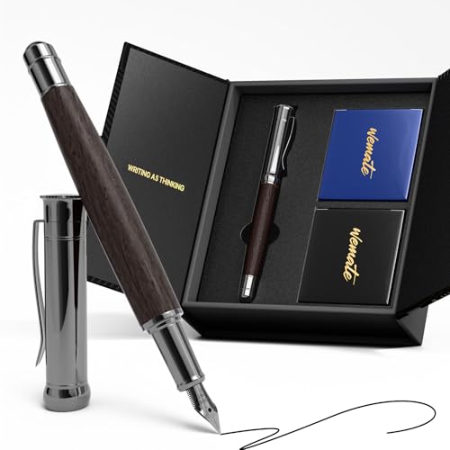 WEMATE Wood Fountain Pen with Ergonomic Grip, Fine Nib,...