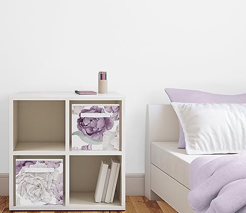 Image of Sweet Jojo Designs Lavender Purple Boho Shabby Chic Floral Girl Collapsible Fabric Storage Cubes Foldable Bins Organizer Boxes Kids Baby Childrens Toys - 2 Set Violet Ivory Bohemian Vintage Watercolor