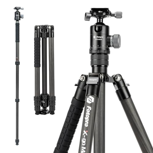 Image of Fotopro 68 inch Carbon Fiber Travel Tripod, Heavy Duty Camera Tripod with Ball Head, Detachable Monopod with Quick Release Plate and Bag, Load up to 12KG /26lbs