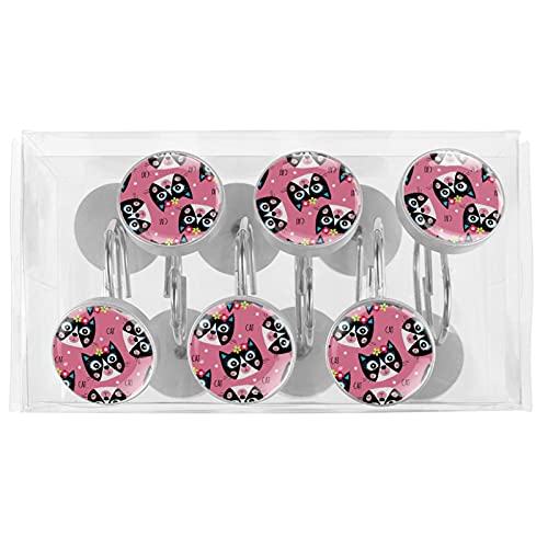 Crochets pour rideau de douche chat rose en acier inoxydable x12