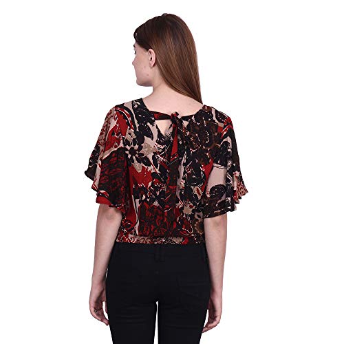 Image of POPWINGS Casual Batwings Sleeves Round Neck Floral Print Regular Multicolor Top for Women