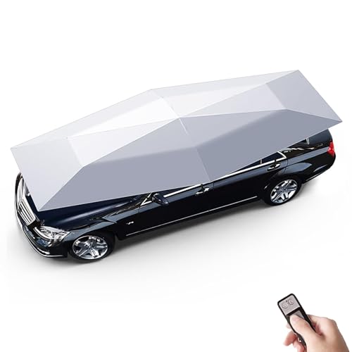 Fully Automatic Car Cover Waterproof, Car Tent Removable Carport Folding Portable Car Protection Umbrella Sun Protection Awning Cover with Remote Control-Silver Gray||165inch