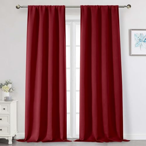 WelvetBLK Red Blackout Curtains for Bedroom Living Room 96 Inches Long 2 Panels Soft Solid Room Darkening Thermal Insulated Window Treatments Modern Rod Pocket Curtain Red Each 40 Wx96 L