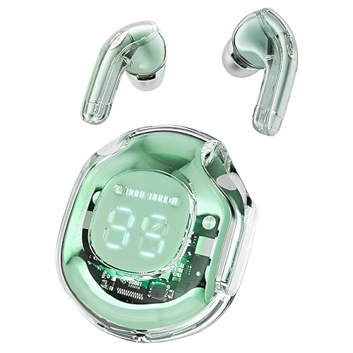 Image of bAss biRd Ultra Pods Pro Bluetooth 5.3 TWS Earbuds, Display, Gaming Mode, AI ENC, Fast Charging Type-C, 13mm Bass Drivers, Transparent Design Premium Sound Under 1000 2024 Wireless (Green)