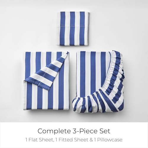 Image of Mellanni Twin XL Sheets Set - 3 PC Iconic Collection Bedding | Hotel Luxury, Extra Soft, Cooling Bed Sheets - Wrinkle, Fade, Stain Resistant (Twin Extra Long, Oxford Stripe Blue Nova)