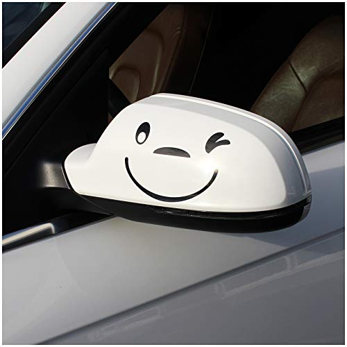Finest Folia Smile Face Lot de 2 autocollants pour rétroviseurs extérieurs de voiture - K041 - Noir brillant