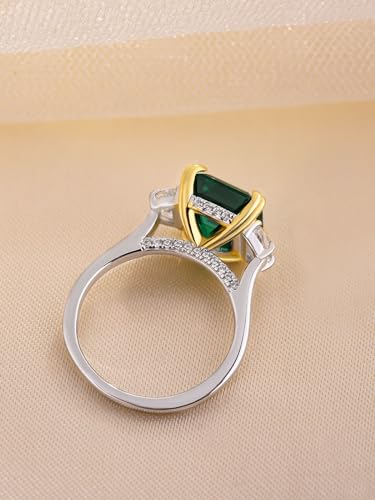 Effinny EFFINNY-519 4.5Ct Women'S Two-Tone Emerald Engagement Ring,Asscher Cut Green Paraiba Tourmaline Three Stone Promise Ring In 925 Sterling Silver thumb #6