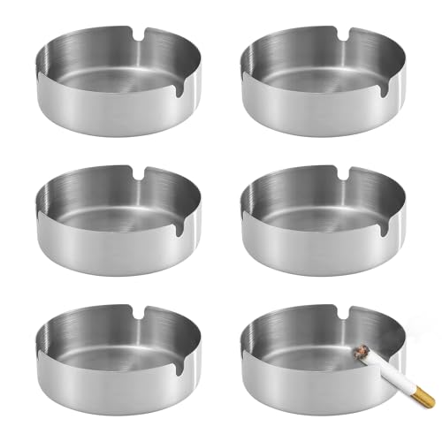 6 piezas de 10 cm Ceniceros de Acero Inoxidable, Ceniceros Redondos de Mesa, Portacenizas Portátiles y Resistentes para Hogar, Oficina, Bar, Restaurante, Terraza o Exterior (6, 10cm)