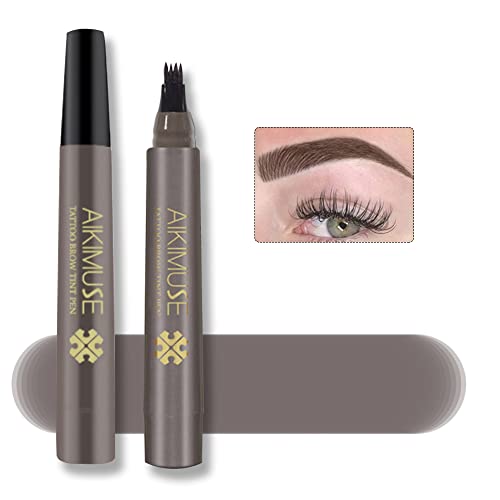 Waterproof Eyebrow Pen - Microblading Tattoo Brow Pencil, 24 Hours Long Lasting, Creates Natural Looking (3# Black Brown)