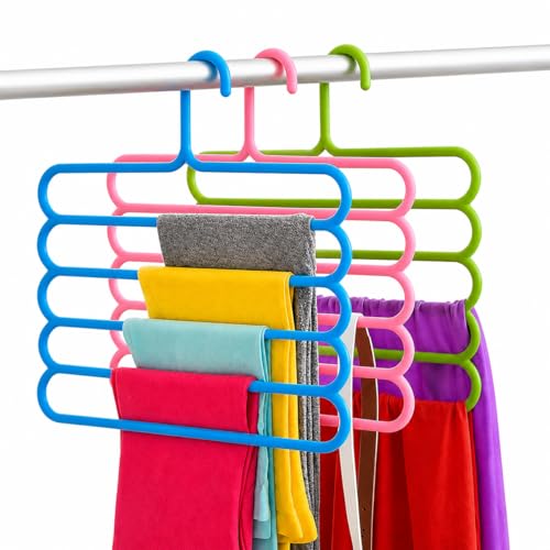 Image of Urban Luxy 5 Layer Pants Clothes Hanger Wardrobe Storage Organiser Rack, 32l x 1b x 33h cm (Assorted Colour) (5)