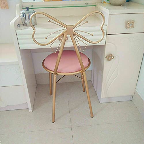 Gdrasuya10 Butterfly Bow Tie Pink Vanity Makeup Chair Gold Lounge Chair Velvet Cushion Metal Frame Dresser Seat With Butterfly Backrest, Whole Height 32.28 Inch (Light Pink) #TOP3