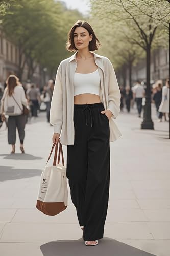 Womens Rayon Linen Wide Leg Casual Pants with Pockets Summer Breathable Palazzo Trousers for Women S M L XL3