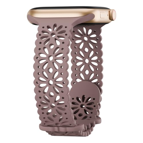 Image of Slim Lace Hollow-out Floral Silicone Bands Compatible with Apple Watch Band | Soft Thin Engraved Band Compatible with iWatch Band 38mm 40mm 41mm 42mm 44mm 45mm 46mm 49mm Series 11 10 9 8 7 SE 6 5 4 Ultra